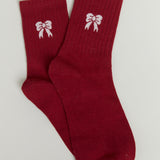 Bow Cotton Crew Socks - Red