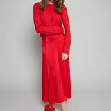 Penny Luxe Satin Midi Skirt - Red