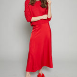 Penny Luxe Satin Midi Skirt - Red