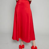 Penny Luxe Satin Midi Skirt - Red