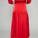 Penny Luxe Satin Midi Skirt - Red