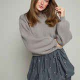 Kirsty Embellished Mixed Media Mini Dress - Gray