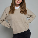 Rasha V-Neck Knit Sweater - Natural Heather