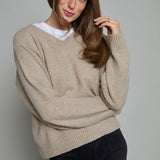 Rasha V-Neck Knit Sweater - Natural Heather