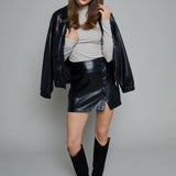 Wesley Faux Leather Button Front Mini Skirt