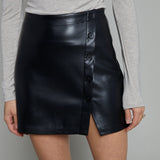 Wesley Faux Leather Button Front Mini Skirt