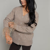 Raven Embellished Feather Trim Cardigan