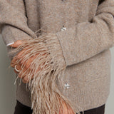 Raven Embellished Feather Trim Cardigan