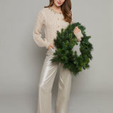 Ayla Embellished Cable Knit Cardigan - Cream