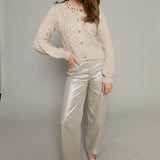 Ayla Embellished Cable Knit Cardigan - Cream
