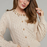 Ayla Embellished Cable Knit Cardigan - Cream
