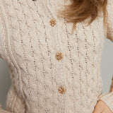 Ayla Embellished Cable Knit Cardigan - Cream
