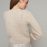 Ayla Embellished Cable Knit Cardigan - Cream