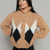 Corinne Diamond Knit Cardigan - Camel