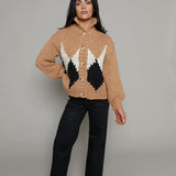 Corinne Diamond Knit Cardigan - Camel