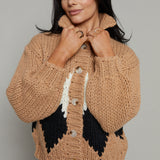 Corinne Diamond Knit Cardigan - Camel