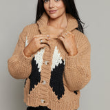 Corinne Diamond Knit Cardigan - Camel