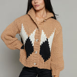 Corinne Diamond Knit Cardigan - Camel