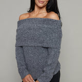 Piper Off The Shoulder Knit Sweater - Charcoal
