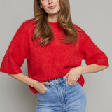 Malena Boxy Short Sleeve Sweater - Ruby