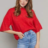 Malena Boxy Short Sleeve Sweater - Ruby