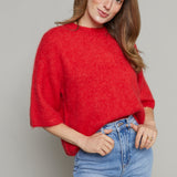Malena Boxy Short Sleeve Sweater - Ruby
