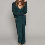 Sia Lace Trim Satin Midi Dress - Garland Green