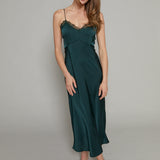 Sia Lace Trim Satin Midi Dress - Garland Green