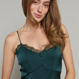 Sia Lace Trim Satin Midi Dress - Garland Green