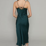 Sia Lace Trim Satin Midi Dress - Garland Green
