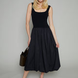 Quinn Bubble Hem Midi Dress - Black