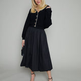 Quinn Bubble Hem Midi Dress - Black