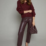 Ayla Embellished Cable Knit Cardigan - Wine