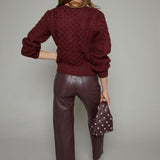 Wrigley High Rise Bowed Straight Leather Pant