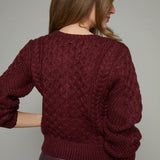 Ayla Embellished Cable Knit Cardigan - Wine