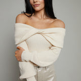 Prim Ribbed Off The Shoulder Sweater - Cream