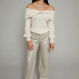 Prim Ribbed Off The Shoulder Sweater - Cream