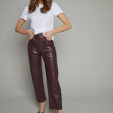 Wrigley High Rise Bowed Straight Leather Pant