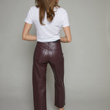 Wrigley High Rise Bowed Straight Leather Pant