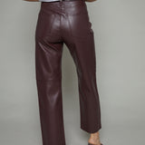 Wrigley High Rise Bowed Straight Leather Pant
