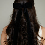Velvet Double Fold Bow Hair Clip - Black