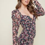 Bella Floral Sweetheart Neckline Midi Dress