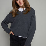 Rasha V-Neck Knit Sweater - Charcoal Heather