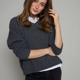 Rasha V-Neck Knit Sweater - Charcoal Heather