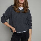 Rasha V-Neck Knit Sweater - Charcoal Heather