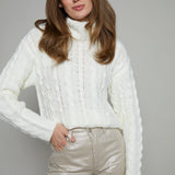 Alaina Cable Knit Turtleneck - Sea Salt
