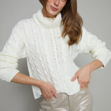 Alaina Cable Knit Turtleneck - Sea Salt