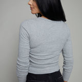 Arianna Model Rib Henley - Heather Grey