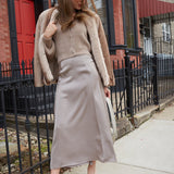 Penny Luxe Satin Midi Skirt - Moonlight