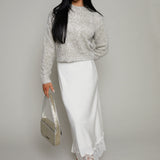 Erin Lace Satin Midi Skirt - Cloud